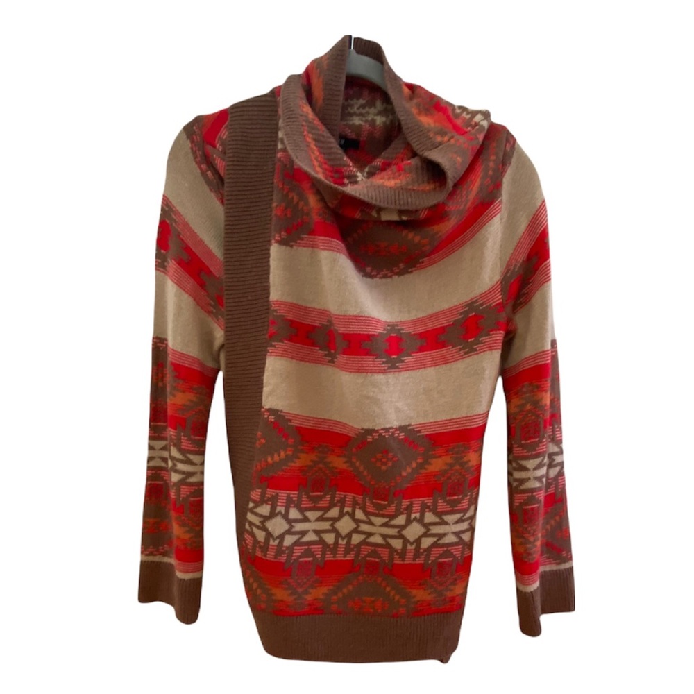 H&M Aztec Orange &Tan Wrapped Drape Cardigan